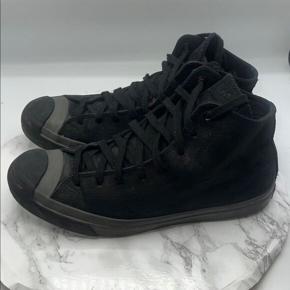 CONVERSE JACK PURCELL Black Leather High Top Sneakers-10.5 - Picture 3 of 7